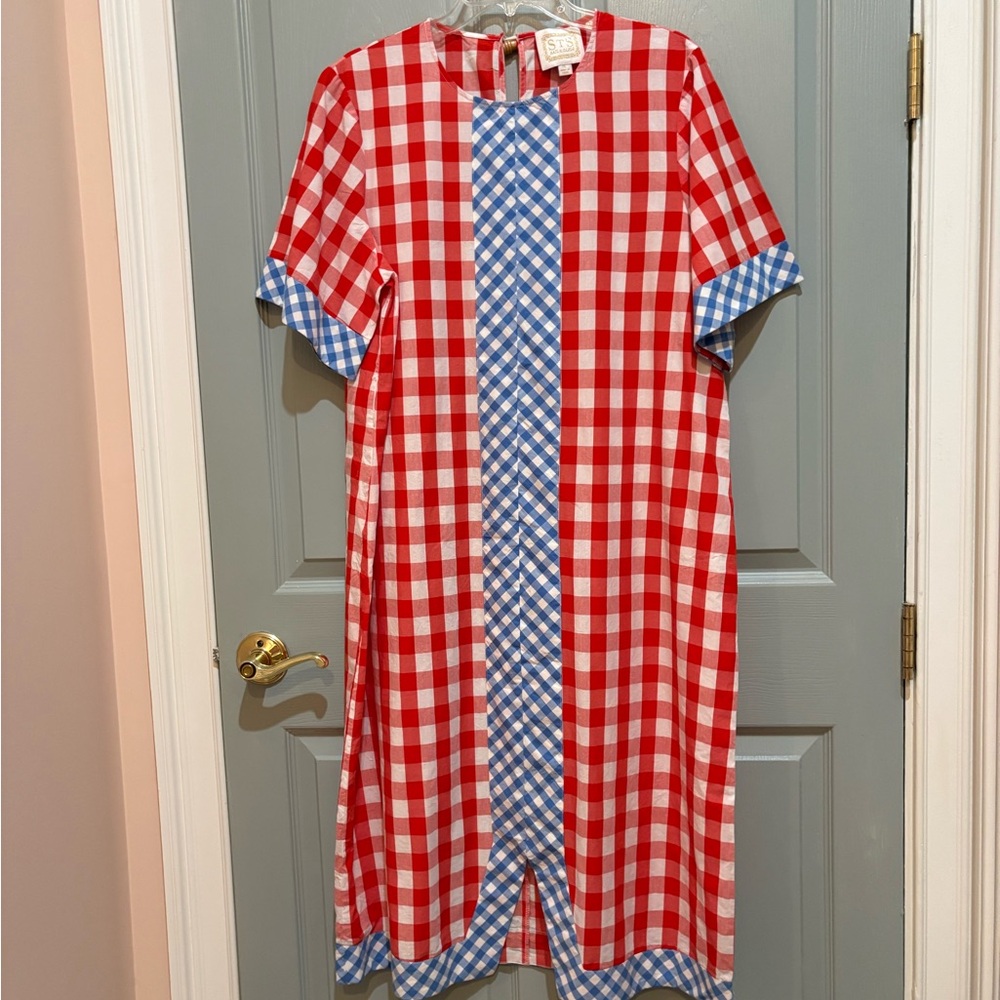 Sail to Sable Red and Blue Checkered Midi Dress